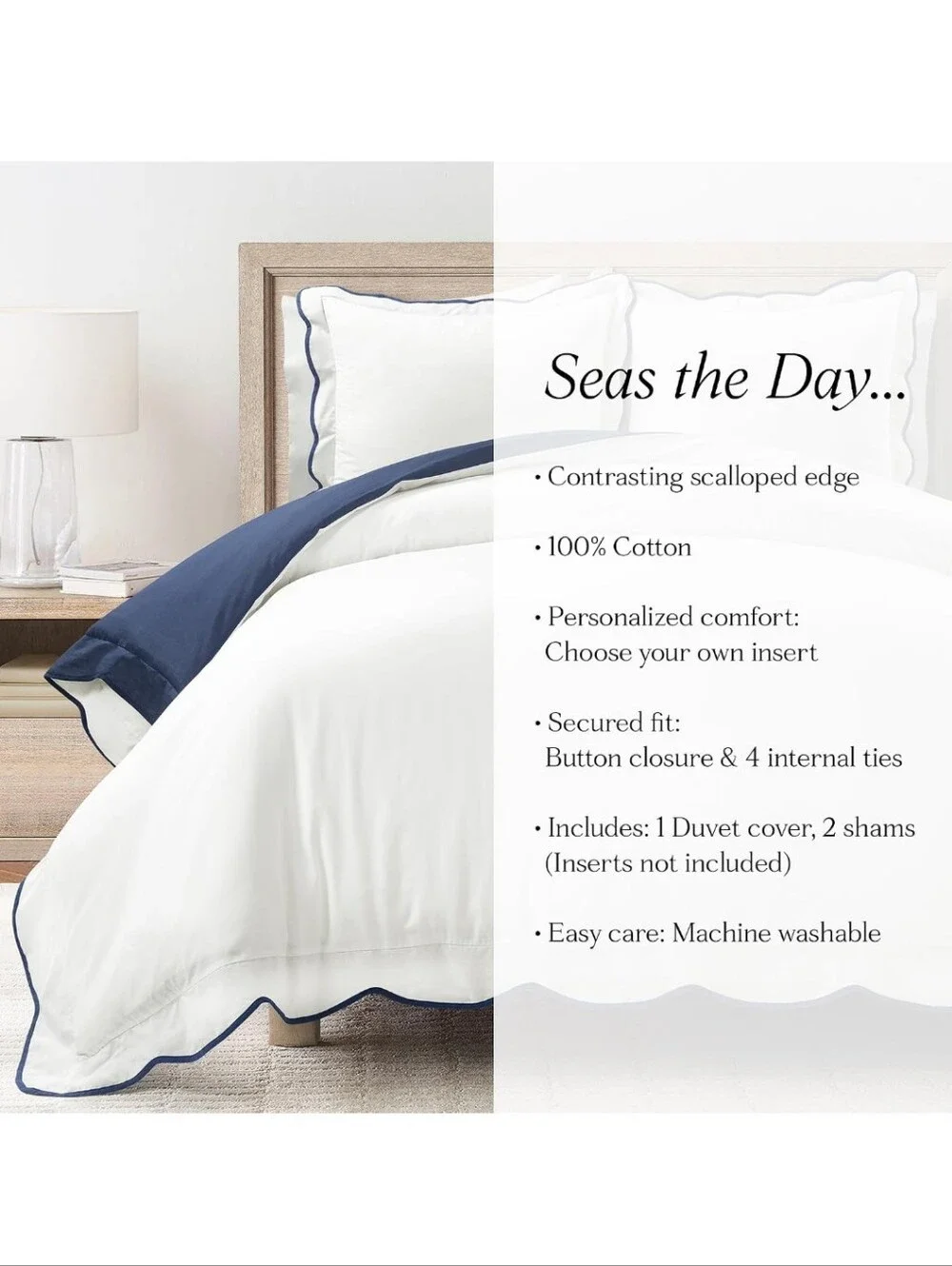 Lush Decor Coastal Chic Scalloped Edge Cotton Duvet Cover Set 3 Piece Full/queen